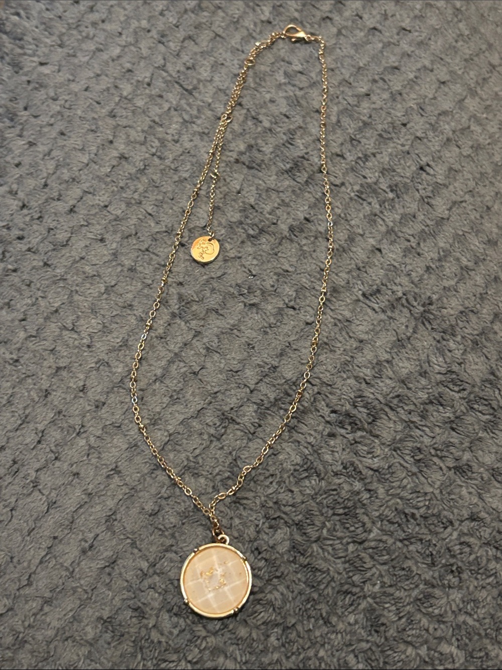 Gold-tone Round Pendant Necklace with Crystal Inlay